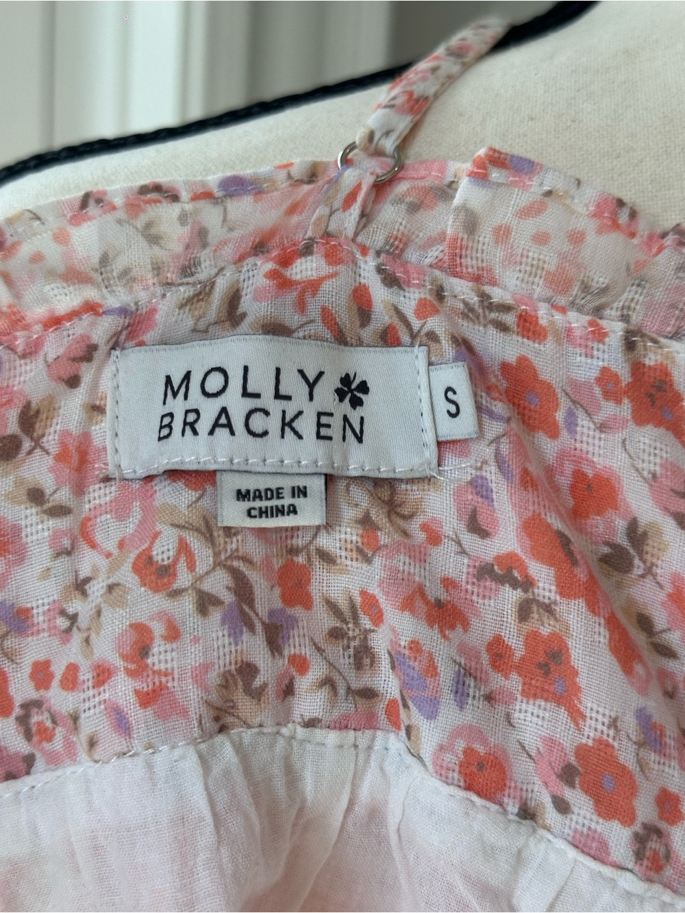 MOLLY BRACKEN Floral Pink Ruffle Hem Spaghetti Strap Babydoll Dress Size Small - Picture 6 of 9